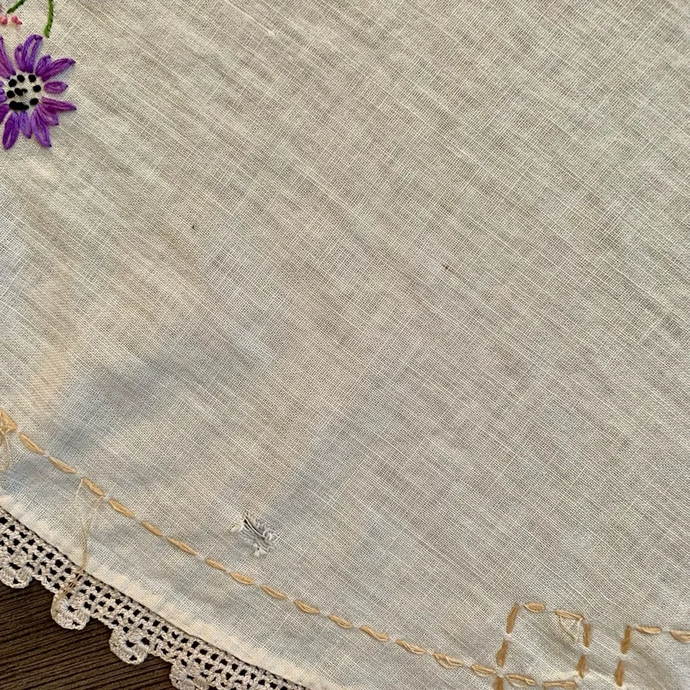 Vintage Handmade Embroidered Round Doily Crocheted Table Cloth 33”